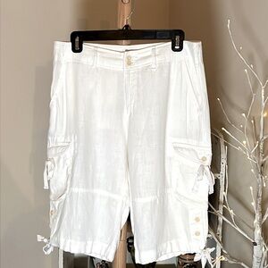 Sundance 8 100% Linen long cargo shorts.6 pockets, drawstring cuffs. Immaculate.